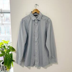 Banana Republic Men's Non-Iron Blue Checkered Print Button Up Top Size Large